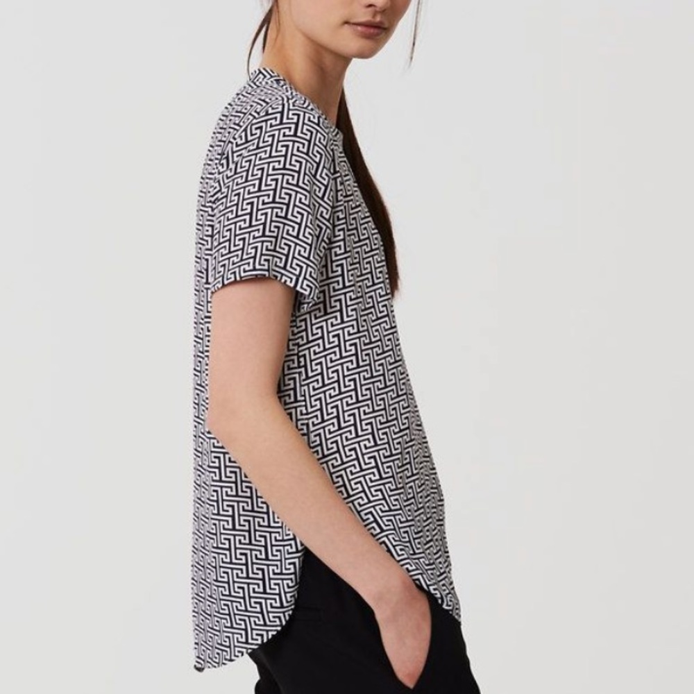 LOFT Clean Tee Blue Maze Print Work Top